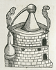 Geber, Summa perfectionis (Venezia, 1542). Forno con alambicco per distillazione